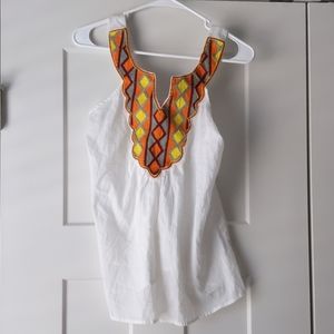 White Tank Top with Colorful Detail